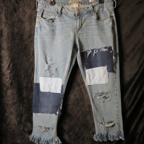 Custom Cut Denim Jean with Patches - Picture 2 of 5